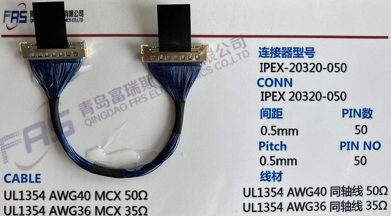 50 Pin Awg36 Rakitan Kabel Koaksial Mikro 0.5mm LVDS TV