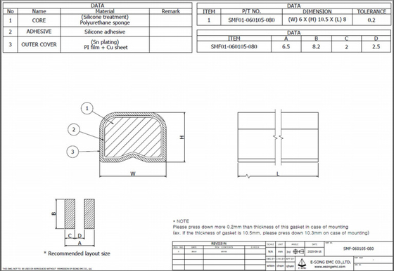 10.5mm Konduktif Perisai Gasket Elektronik, AU EMI Shielding Gasket