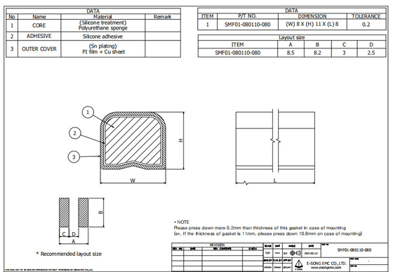 SMT EMI Foam Gasket Konduktif SMF Shielding Au Plating