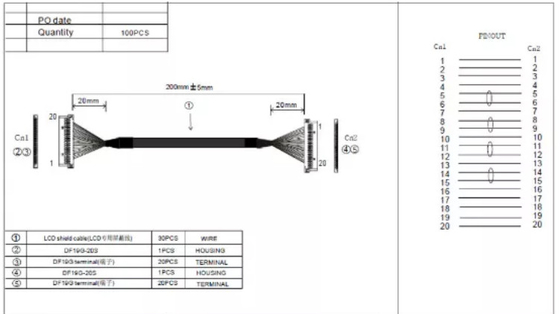 Layar Laptop Kabel LVDS 0.3mm LVDS 30AWG 20 Pin