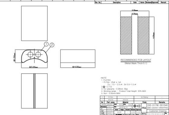Produksi Listrik Gasket SMD 40mm, Gasket Silikon Datar Pemulihan Elastis